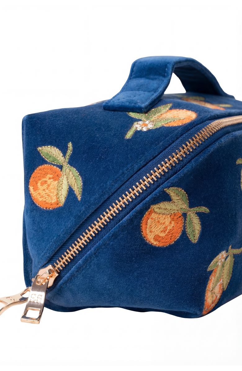Elizabeth Scarlett Orange Blossom Open Flat Velvet Makeup Bag, Alternate, color, Cobalt