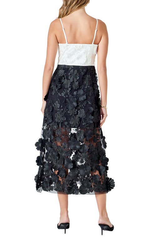 Endless Rose Floral Appliqué Colorblock Midi Dress In Black