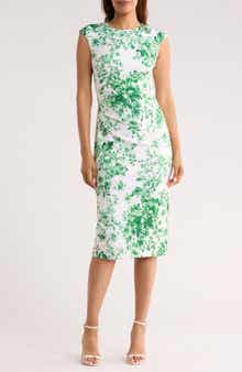 Vince Camuto Floral Pleated Scuba Knit Sheath Dress
