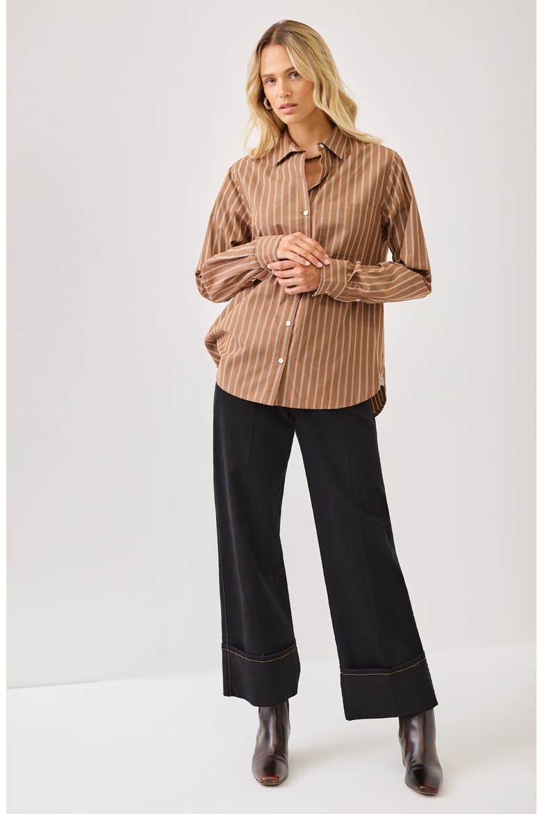 Striped Button-Up Shirt, Alternate, color, MOCHA