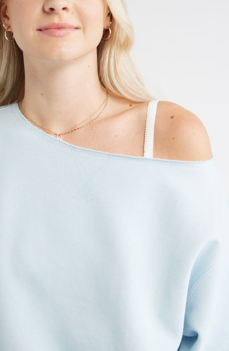 BP. Fleece Detail Off the Shoulder Sweatshirt, Alternate, color, Blue Skyride