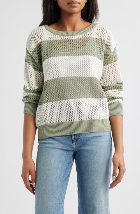 Tresa Stripe Crochet Crewneck Sweater
