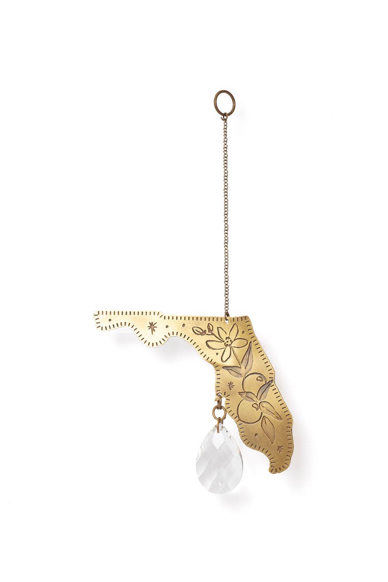 Florida State Orange Blossom Engraved Suncatcher, Main, color, Brass
