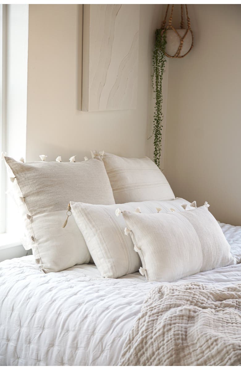 Anaya Grey Petite Stripe Linen Pillow Cover Only, Alternate, color, White