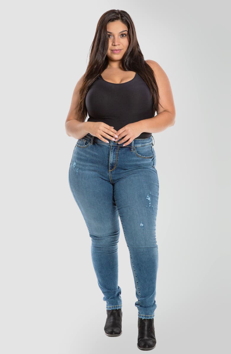 SLINK Jeans Distressed High Waist Jeggings, Alternate, color, 