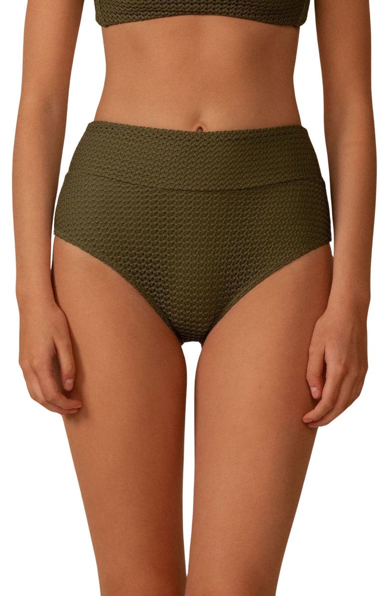 MONTCE High Waist Bikini Bottoms, Main, color, Olive Crochet