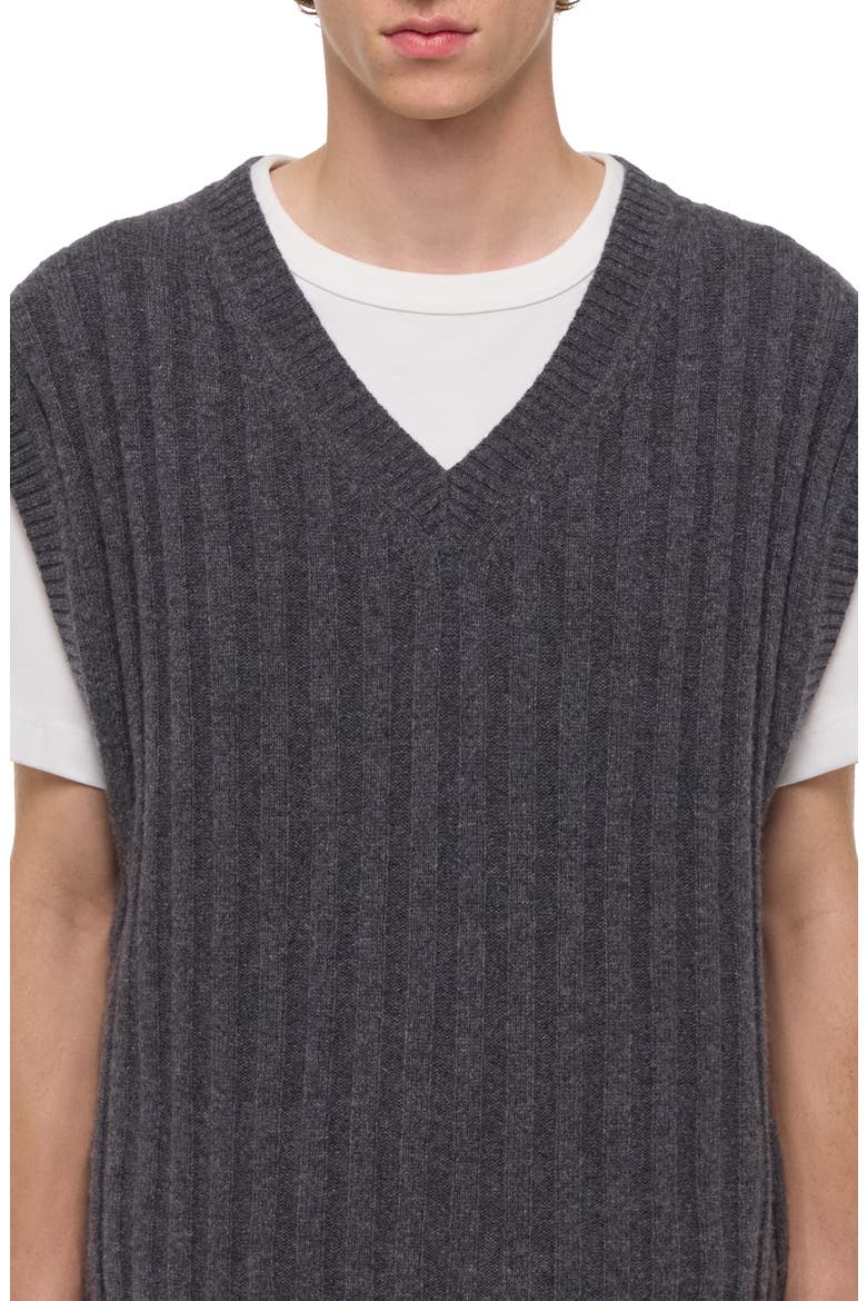 Zephir Oversize V-Neck Ribbed Wool Blend Sweater Vest, Alternate, color, CHARCOAL