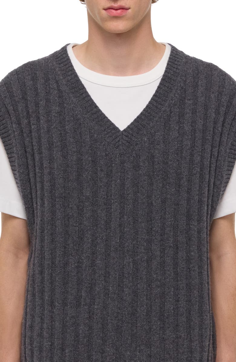 Helmut Lang Zephir Oversize V-Neck Ribbed Wool Blend Sweater Vest, Alternate, color, Charcoal