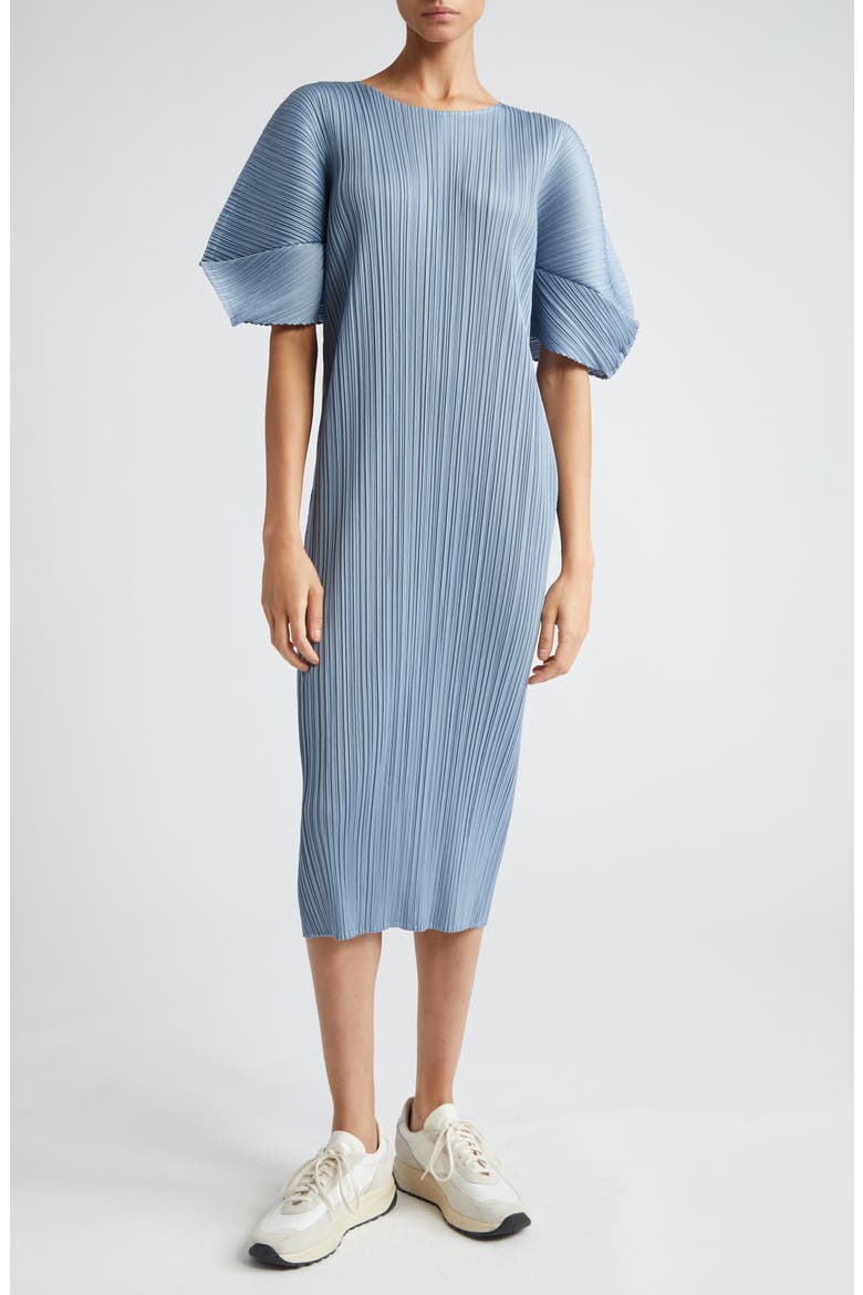Monthly Colors August Pleated Midi Dress, Main, color, COOL GRAY