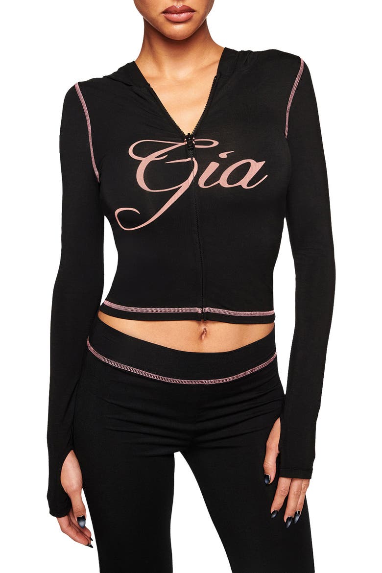 Blare Crop Hoodie, Main, color, BLACK