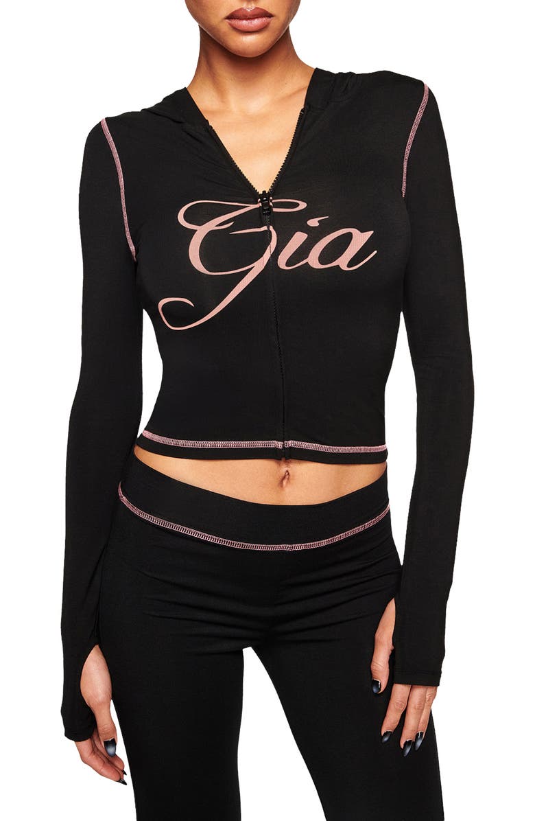 I.AM.GIA Blare Crop Hoodie, Main, color, Black