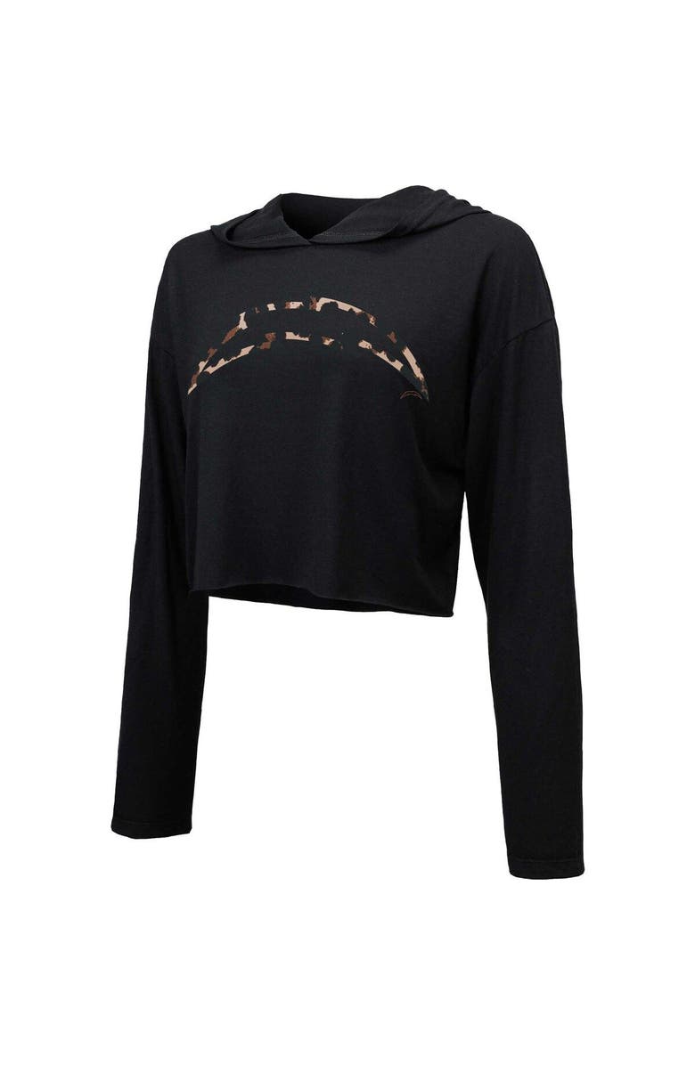 Majestic Threads Women's Majestic Threads Black Los Angeles Chargers Leopard Cropped Pullover Hoodie, Alternate, color, Black