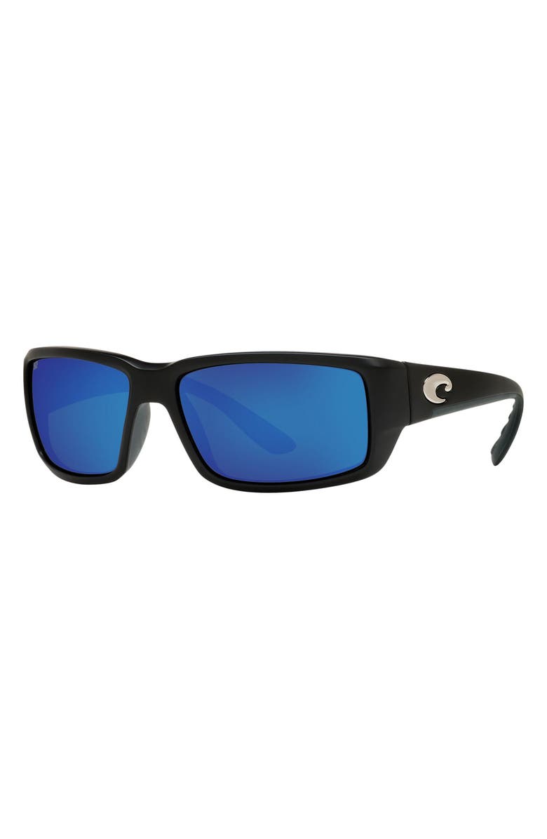 Costa Del Mar Fantail 59mm Polarized Mirror Rectangular Sunglasses, Alternate, color, Matte Black/ Blue Mirror