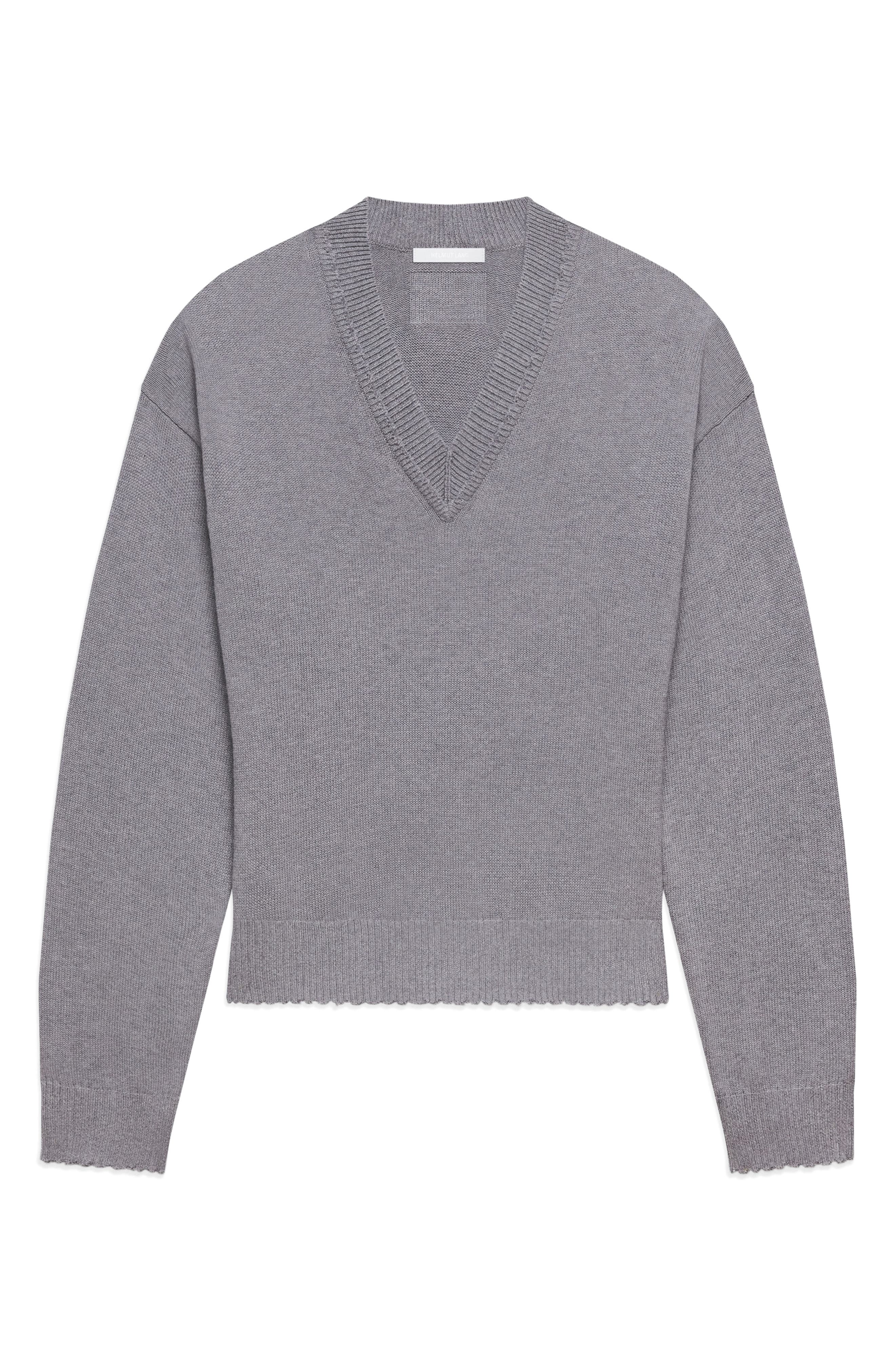 Helmut Lang Cotton V-neck Sweater In Grey Melange