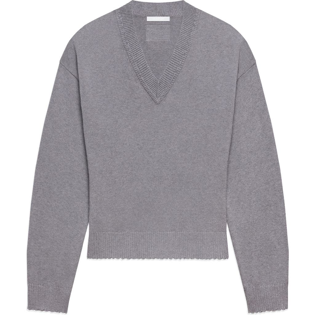 Helmut Lang Cotton V-neck Sweater In Grey Melange
