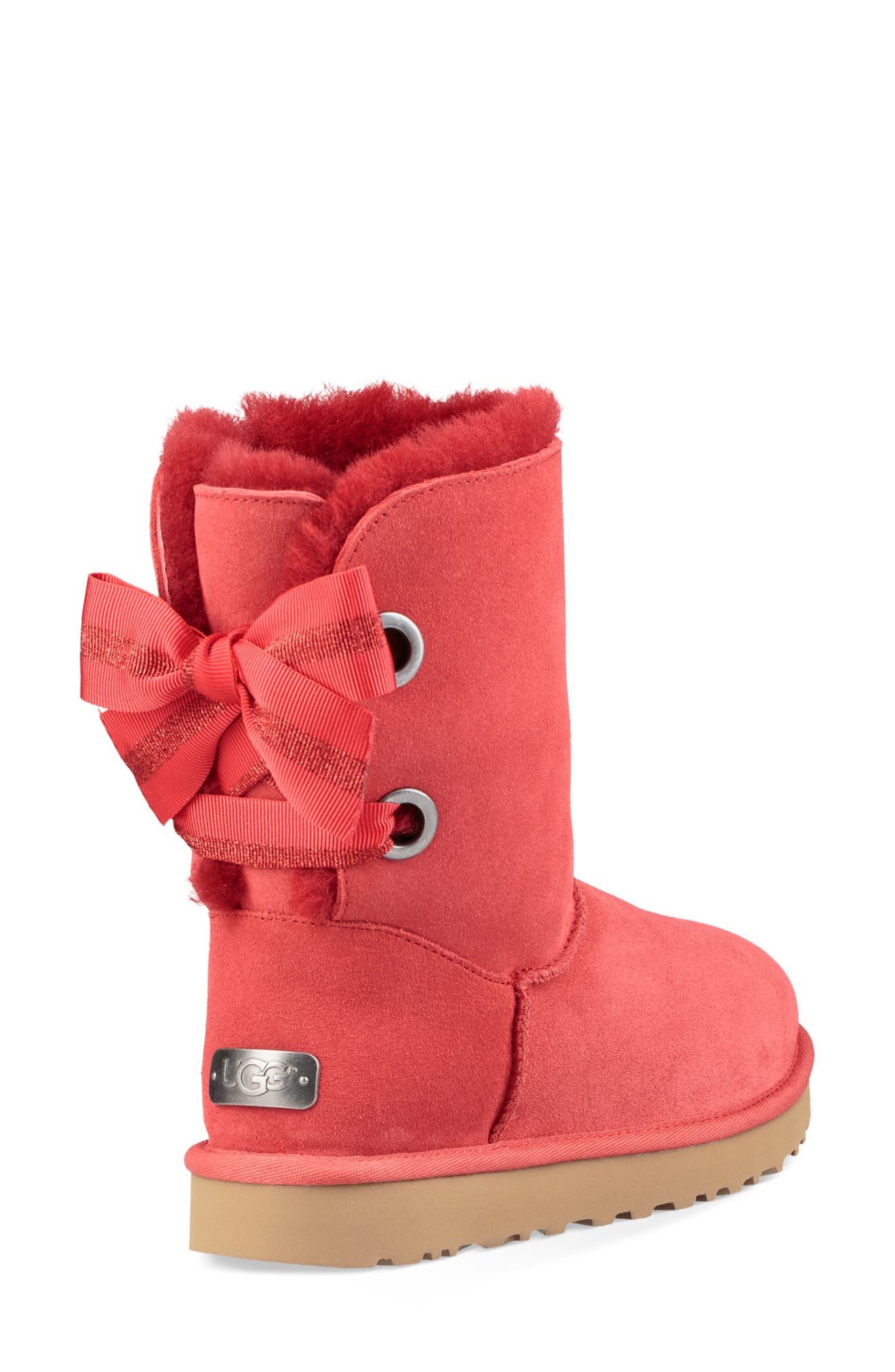 Customizable Bailey Bow Genuine Shearling Bootie, Alternate, color, RIBBON RED SUEDE