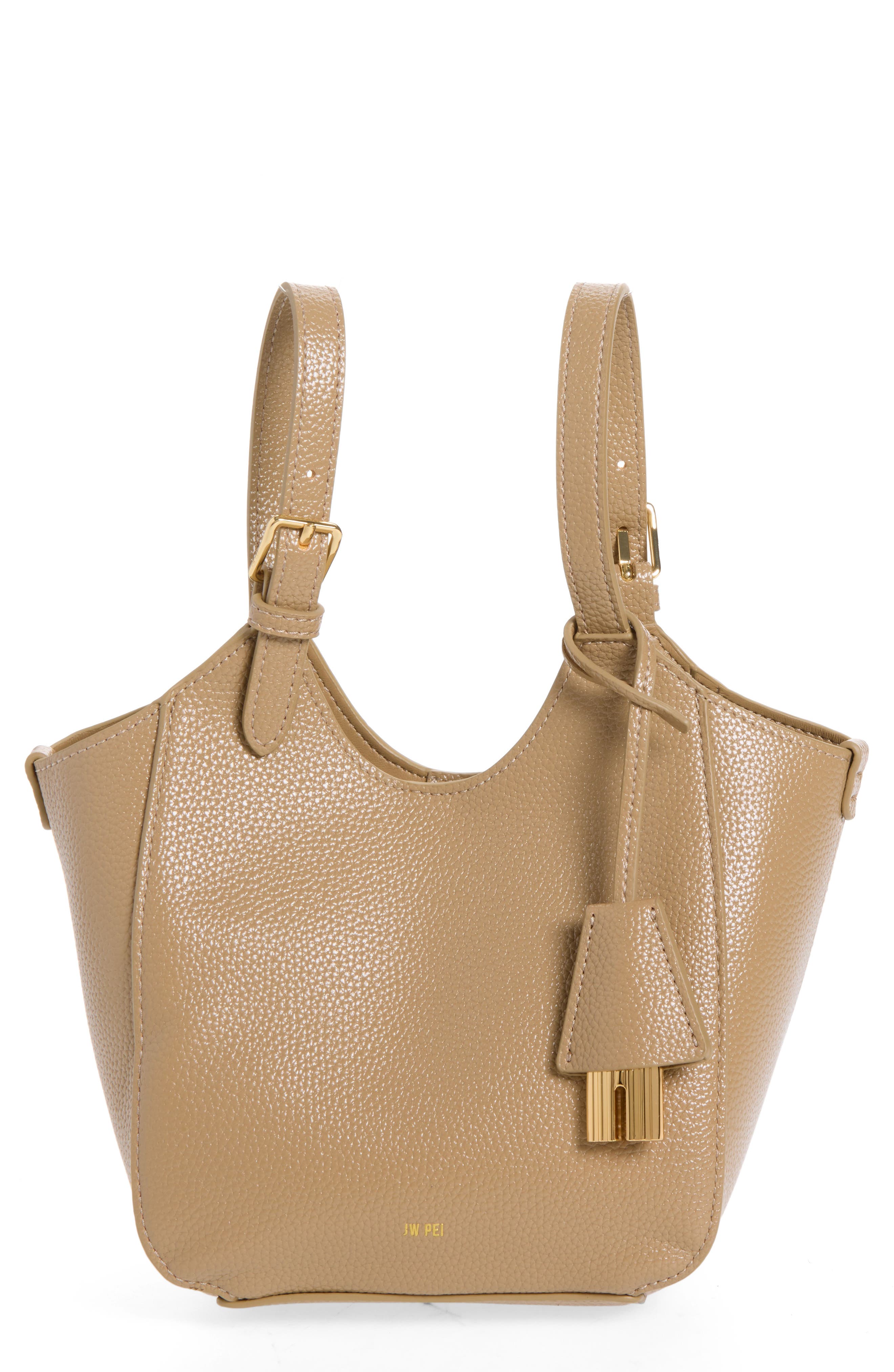 Ines Padlock Faux Leather Tote, Main, color, GRAY BEIGE