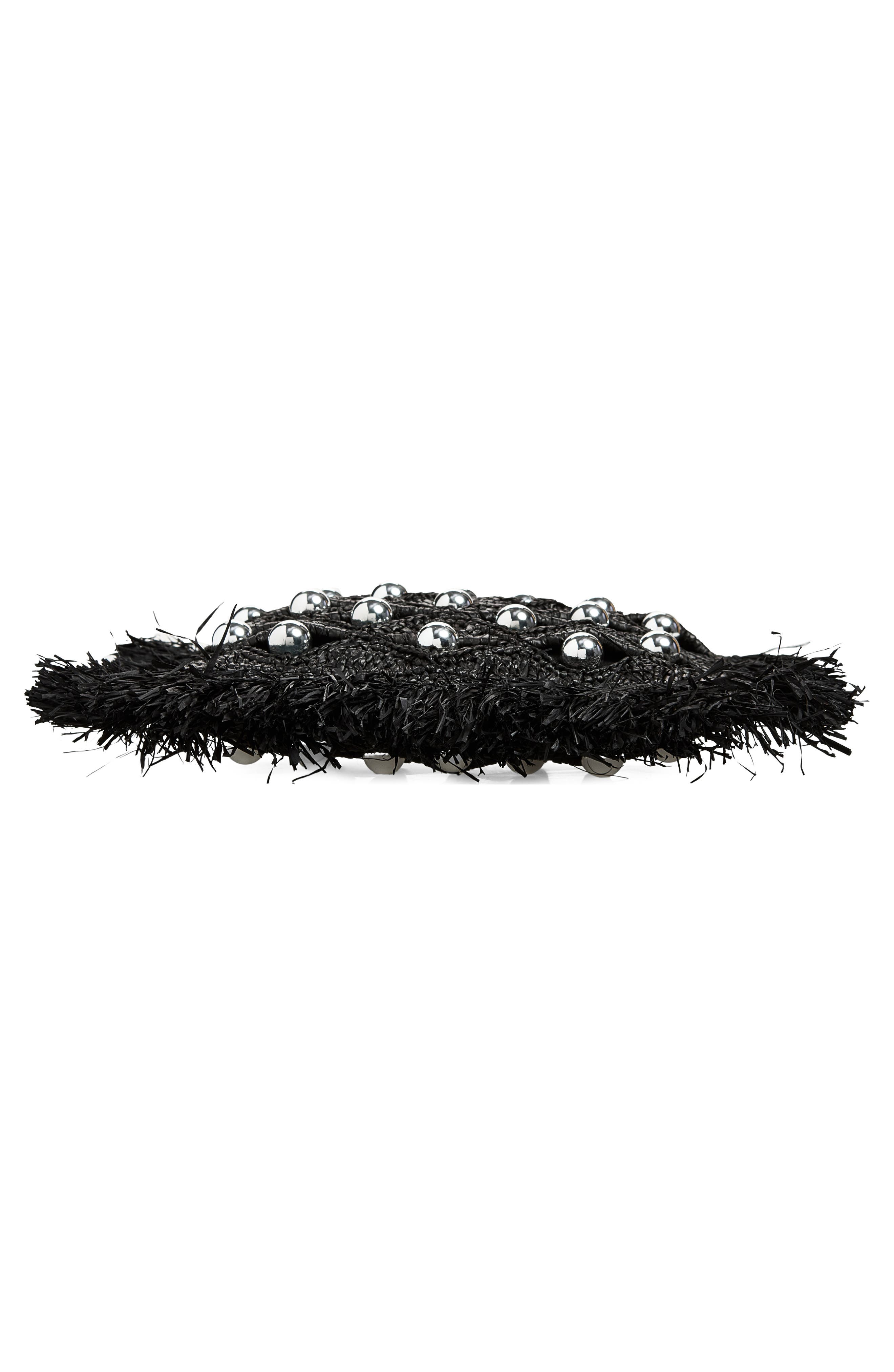 Bead Embellished Woven Raffia Pouch Wristlet, Alternate, color, BLACK / SILVER