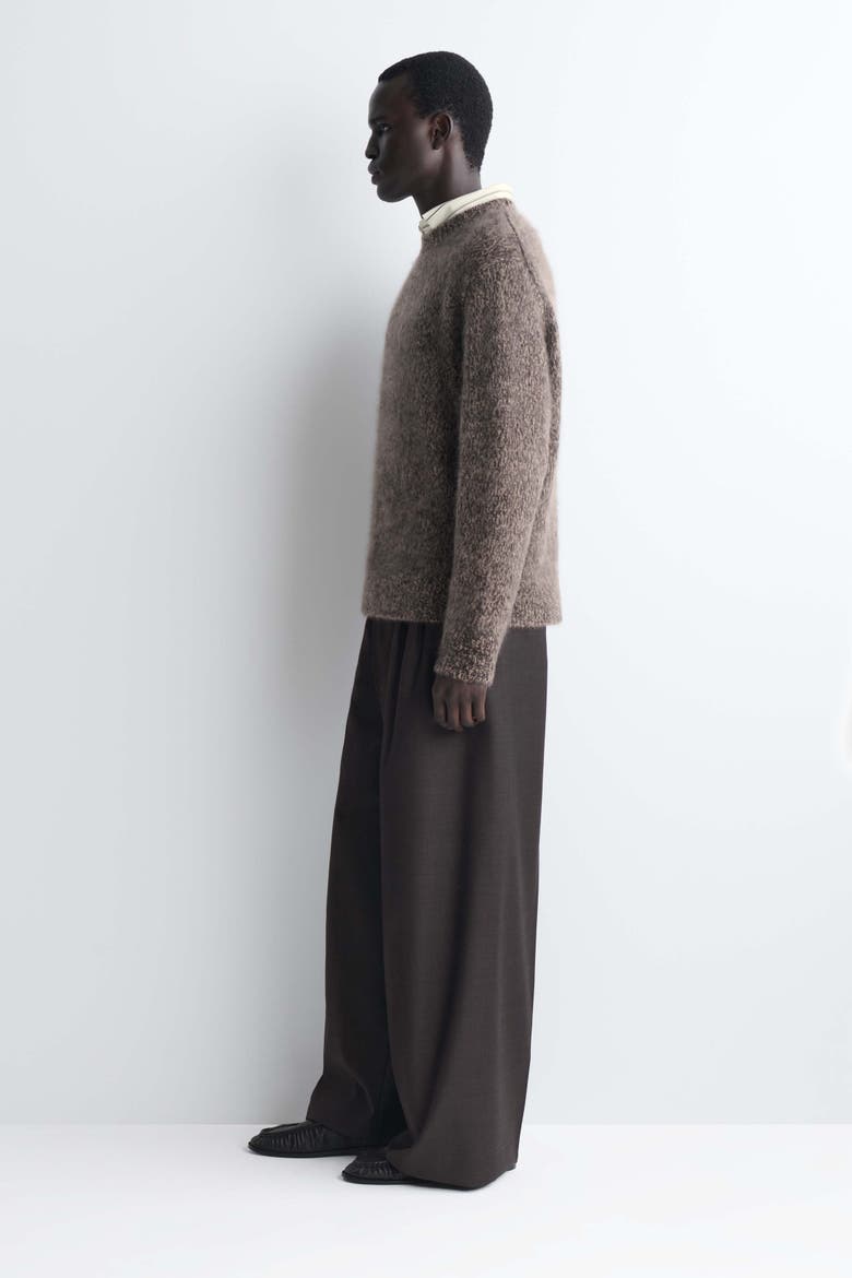 Two-tone Brushed Pure Cashmere Crew-neck Sweater, Alternate, color, MOCHA MÉLANGE