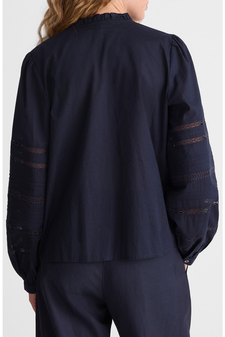 High Neck Lace Detail Pintuck Cotton Top, Alternate, color, CLASSIC NAVY