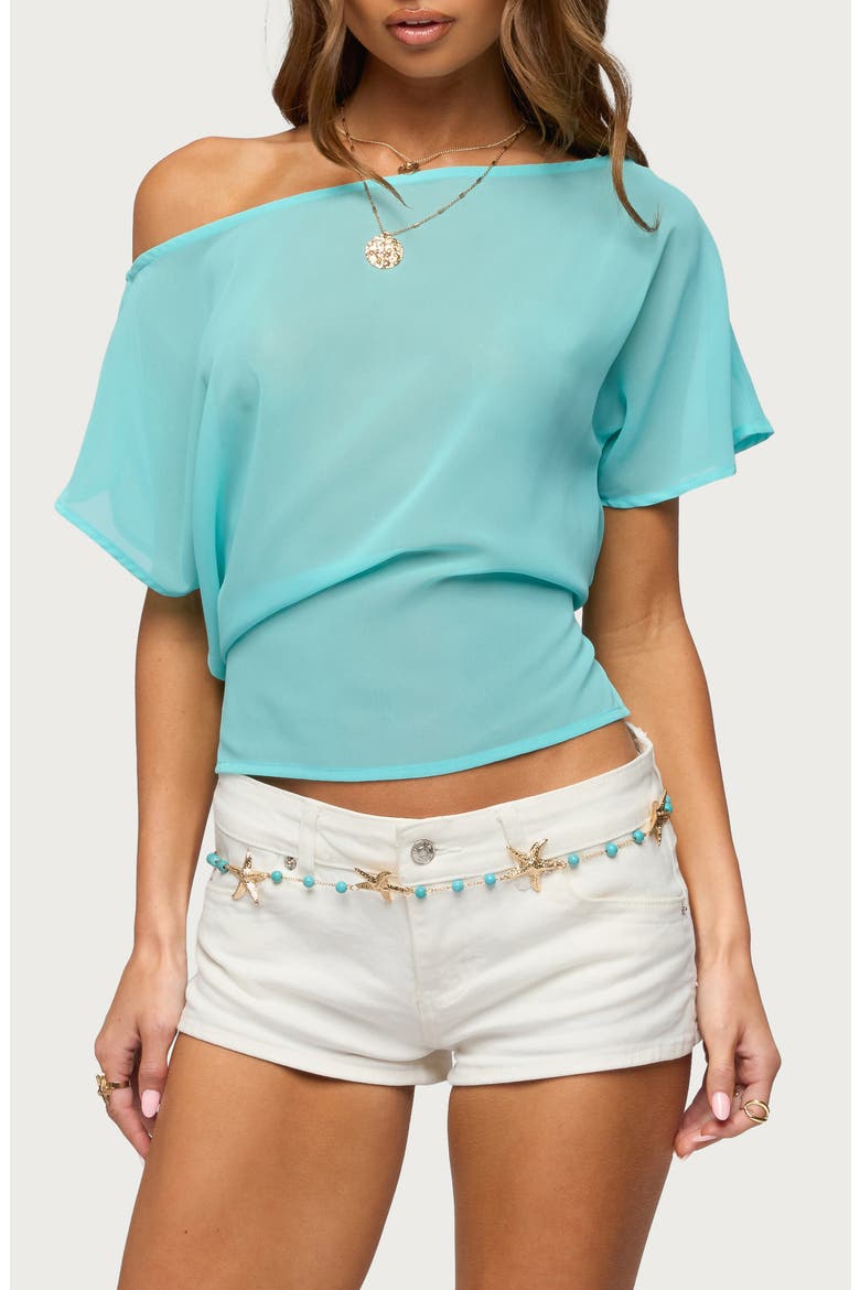Noria One-Shoulder Sheer Chiffon Top, Main, color, TURQUOISE