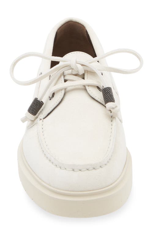 Brunello Cucinelli Sail Monili Trim Boat Shoe In Bianco Ottico