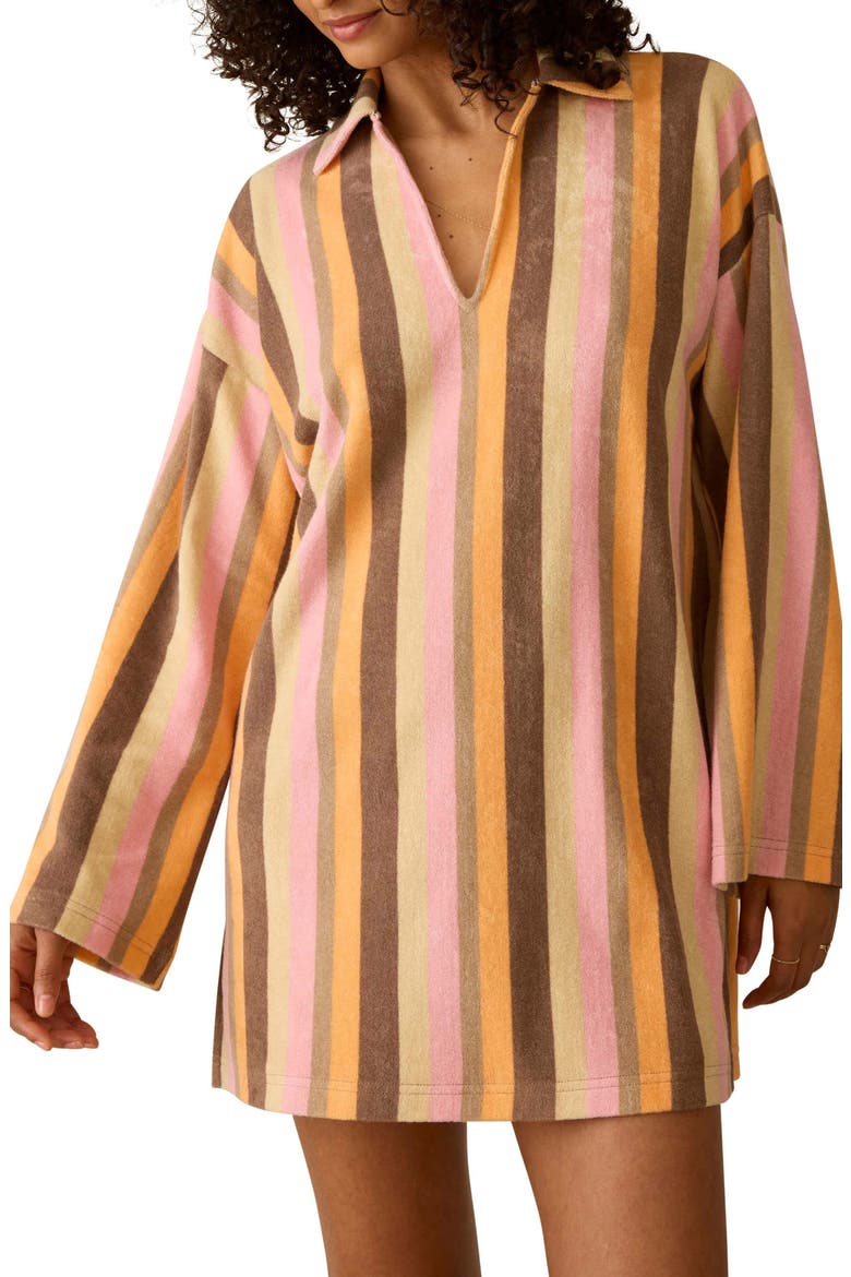 Cabana Long Sleeve Towel Terry Minidress, Main, color, SUN KISSED STRIPE