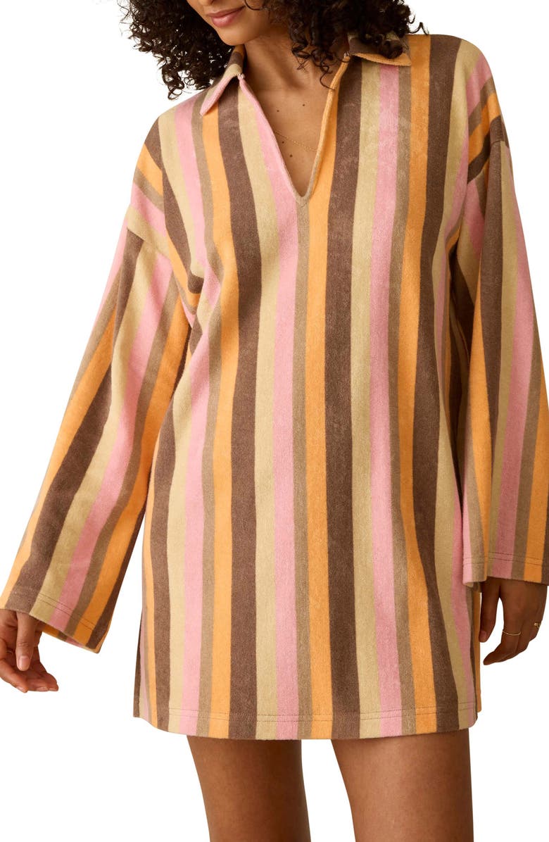 Faherty Cabana Long Sleeve Towel Terry Minidress, Main, color, Sun Kissed Stripe