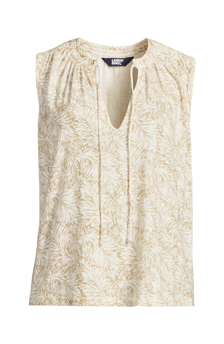 Lands' End Linen Blend Notch Neck Swing Tank Top, Alternate, color, Champagne Leaf Scroll