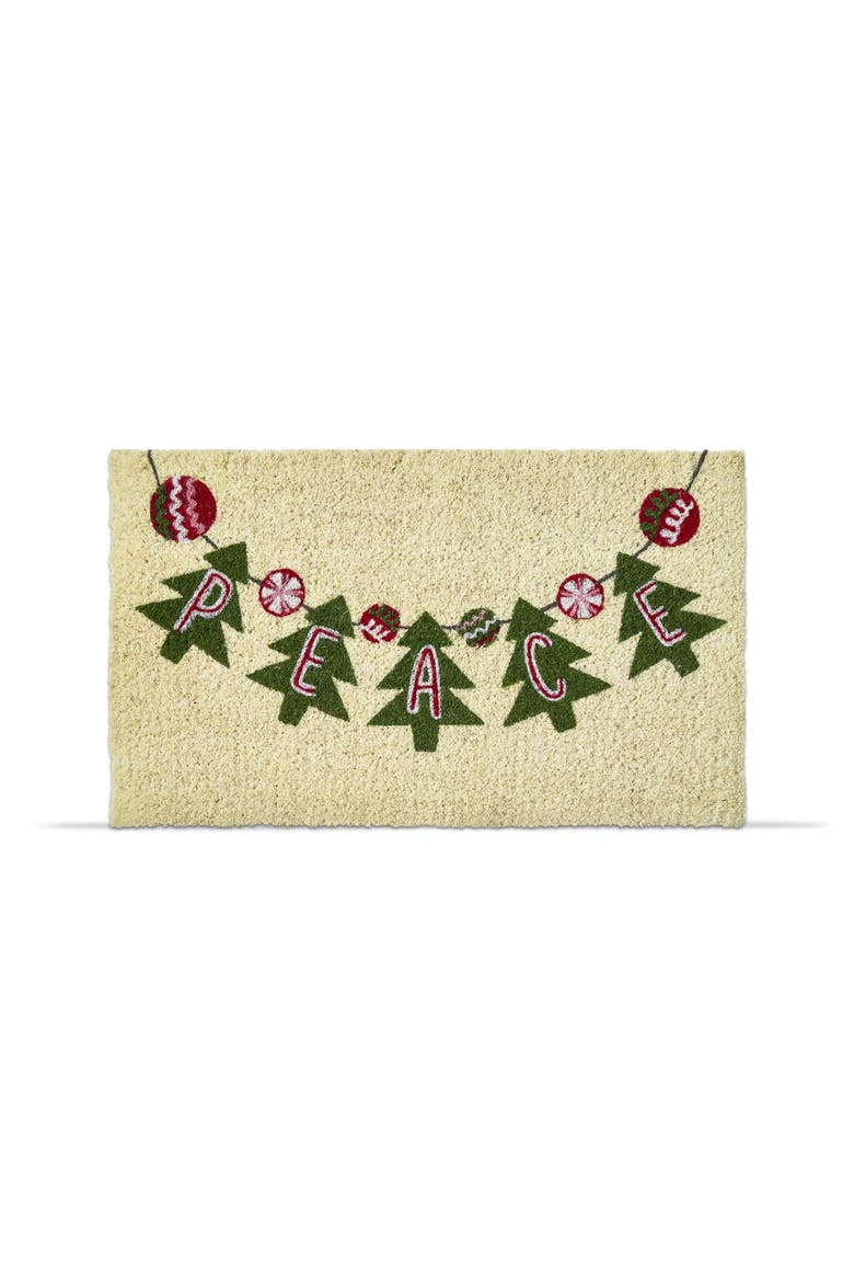 Peace Garland Coir Mat Rectangle Indoor Outdoor Welcome Mat, Main, color, Brown