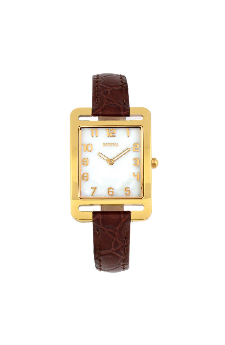 BERTHA Marisol Swiss MOP Leather-Band Watch, Main, color, Dark Brown