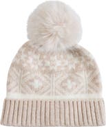 Sofia Cashmere Fair Isle Beanie with Faux Fur Pom