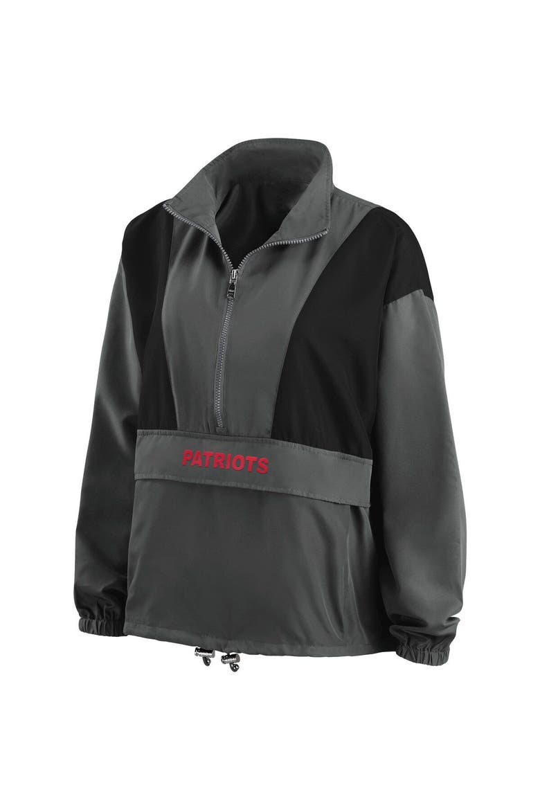 Women's WEAR by Erin Andrews Charcoal New England Patriots Popover Packable Half-Zip Jacket, Alternate, color, Charcoal