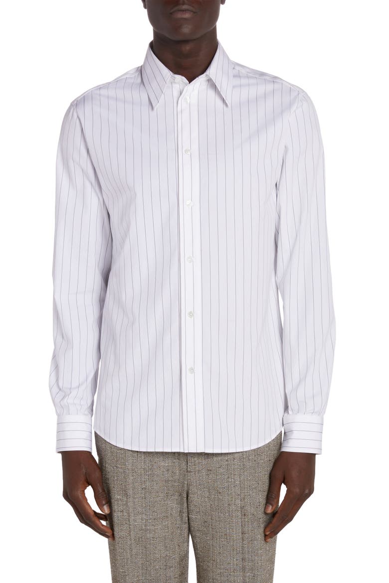 Pinstripe Cotton Poplin Button-Up Shirt, Main, color, 9003 WHITE/ BLACK