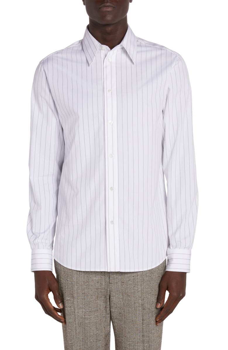 Bottega Veneta Pinstripe Cotton Poplin Button-Up Shirt, Main, color,