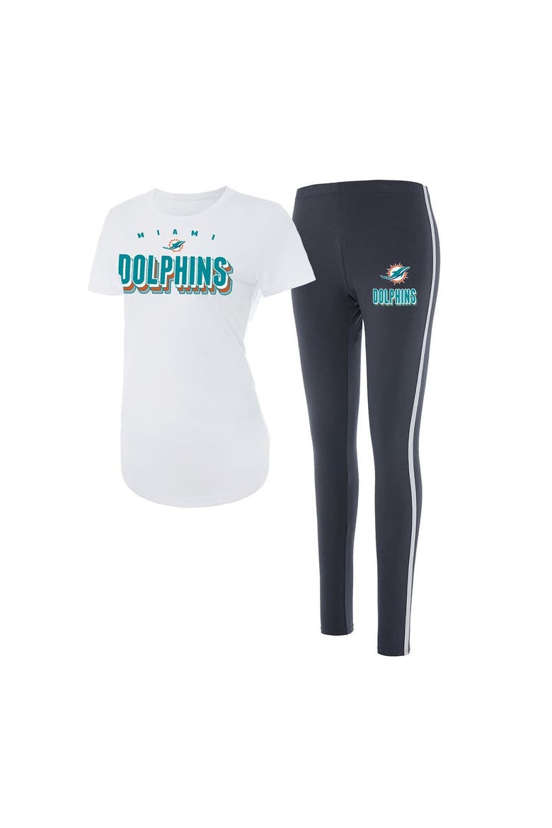 Women's Concepts Sport White/Charcoal Miami Dolphins Sonata Short Sleeve Top & Leggings Set, Alternate, color, White