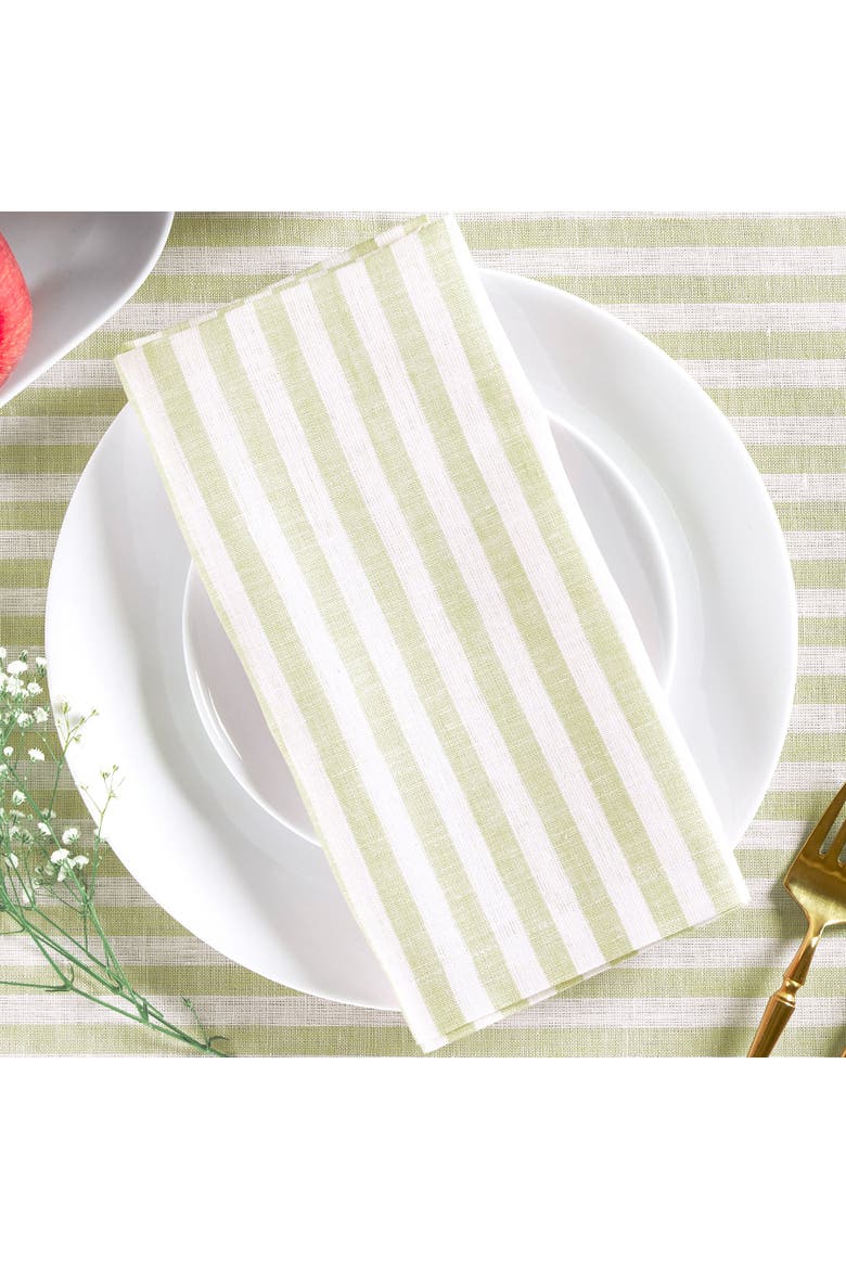 Linen Dinner Napkins - Amalfi Stripe, 20" x 20" Inch, Alternate, color, Sage and White