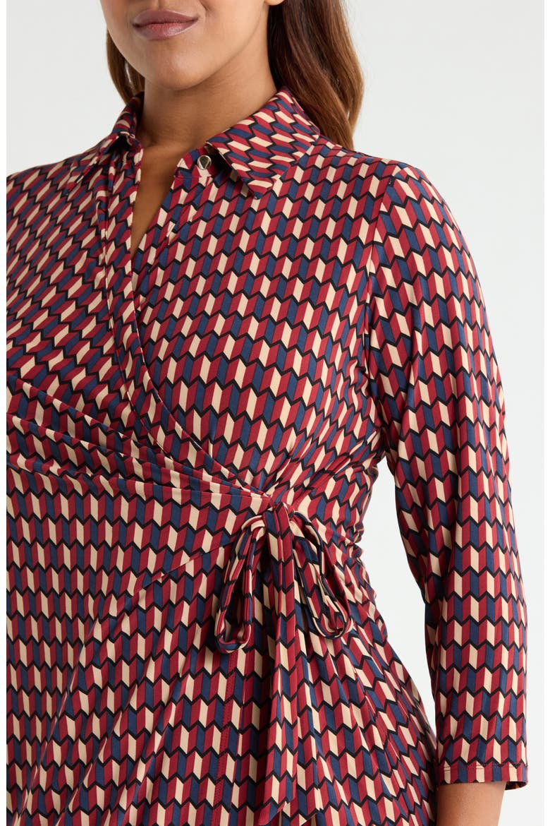 Geo Print Knit Wrap Dress, Alternate, color, RUST MULTI