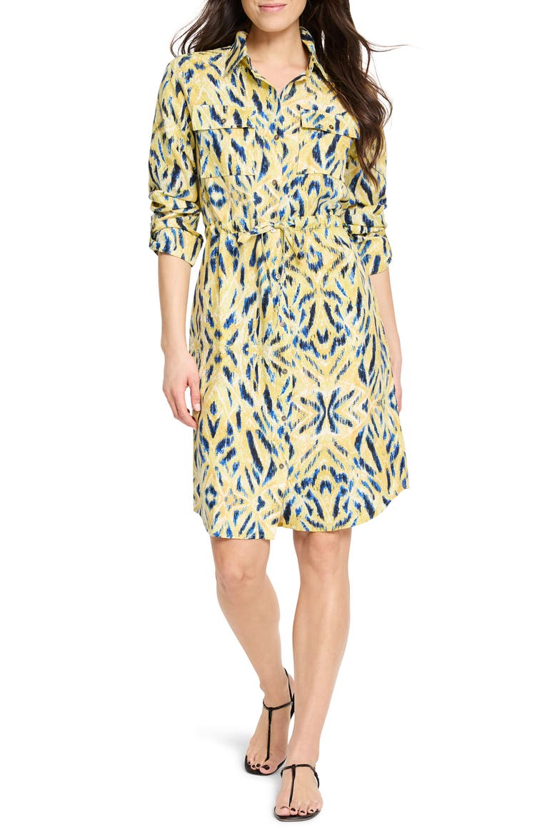 Sunny Skies Sydney Linen Blend Shirtdress, Main, color, YELLOW MULTI