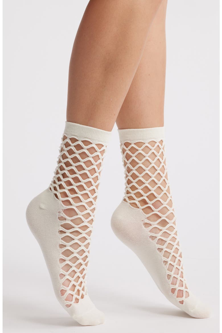 Netted Crew Socks, Main, color, WHITE