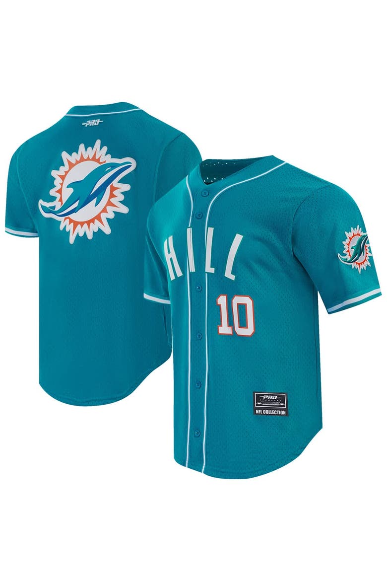 Men's Pro Standard Tyreek Hill Aqua Miami Dolphins Mesh Button-Up Baseball Jersey, Main, color, Aqua