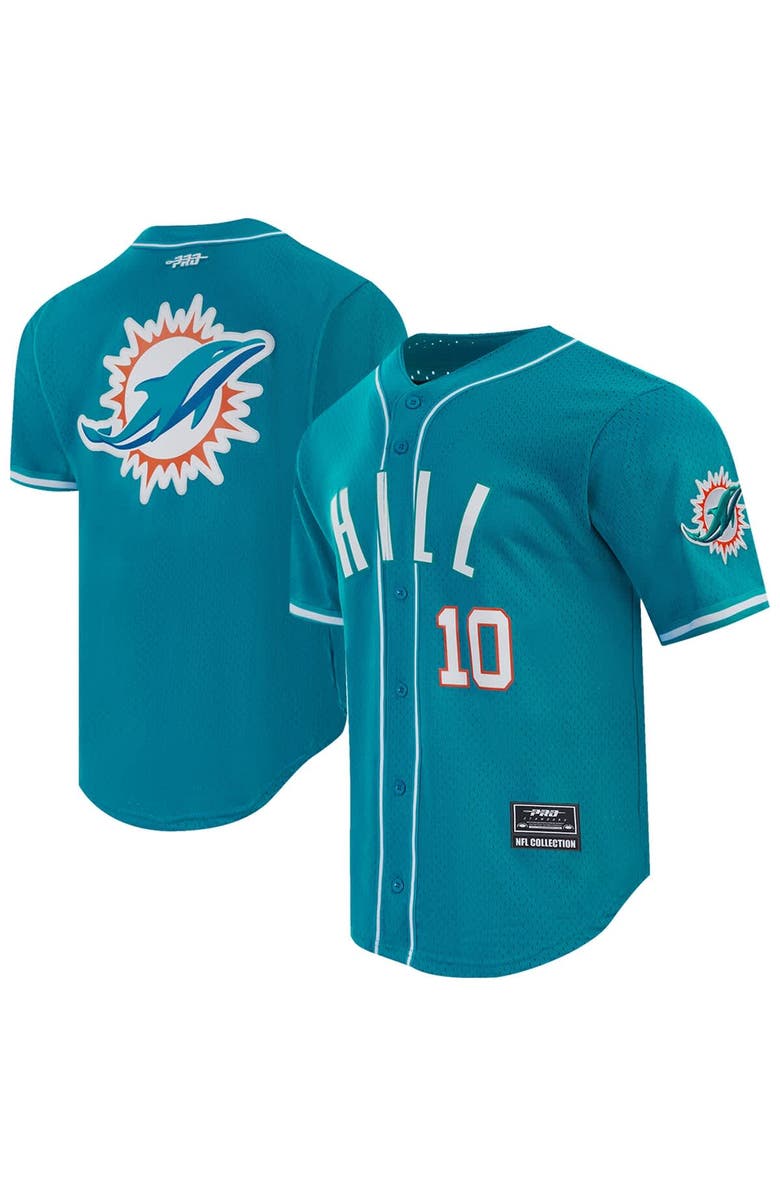 PRO STANDARD Men's Pro Standard Tyreek Hill Aqua Miami Dolphins Mesh Button-Up Baseball Jersey, Main, color, Aqua
