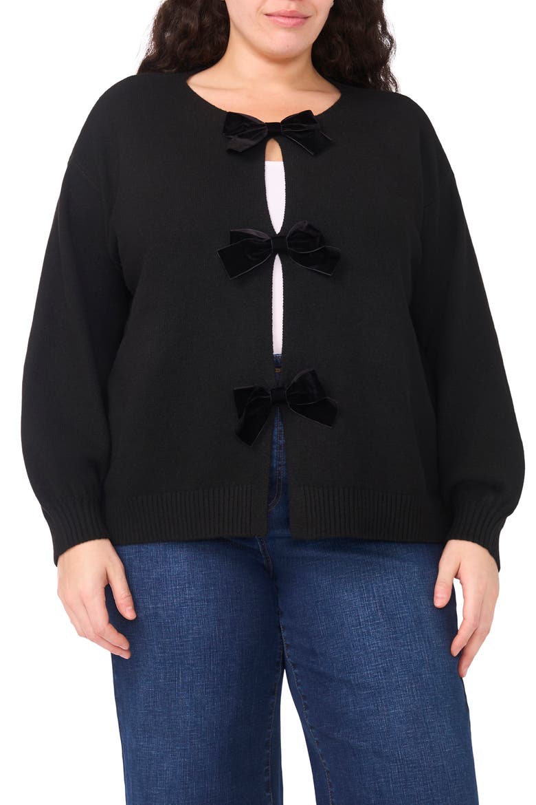 Velvet Bow Closure Cardigan, Main, color, RICH BLACK