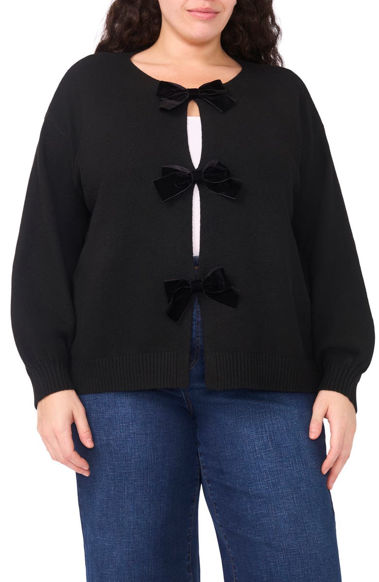 CeCe Velvet Bow Closure Cardigan, Main, color, Rich Black