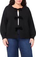 CeCe Velvet Bow Closure Cardigan