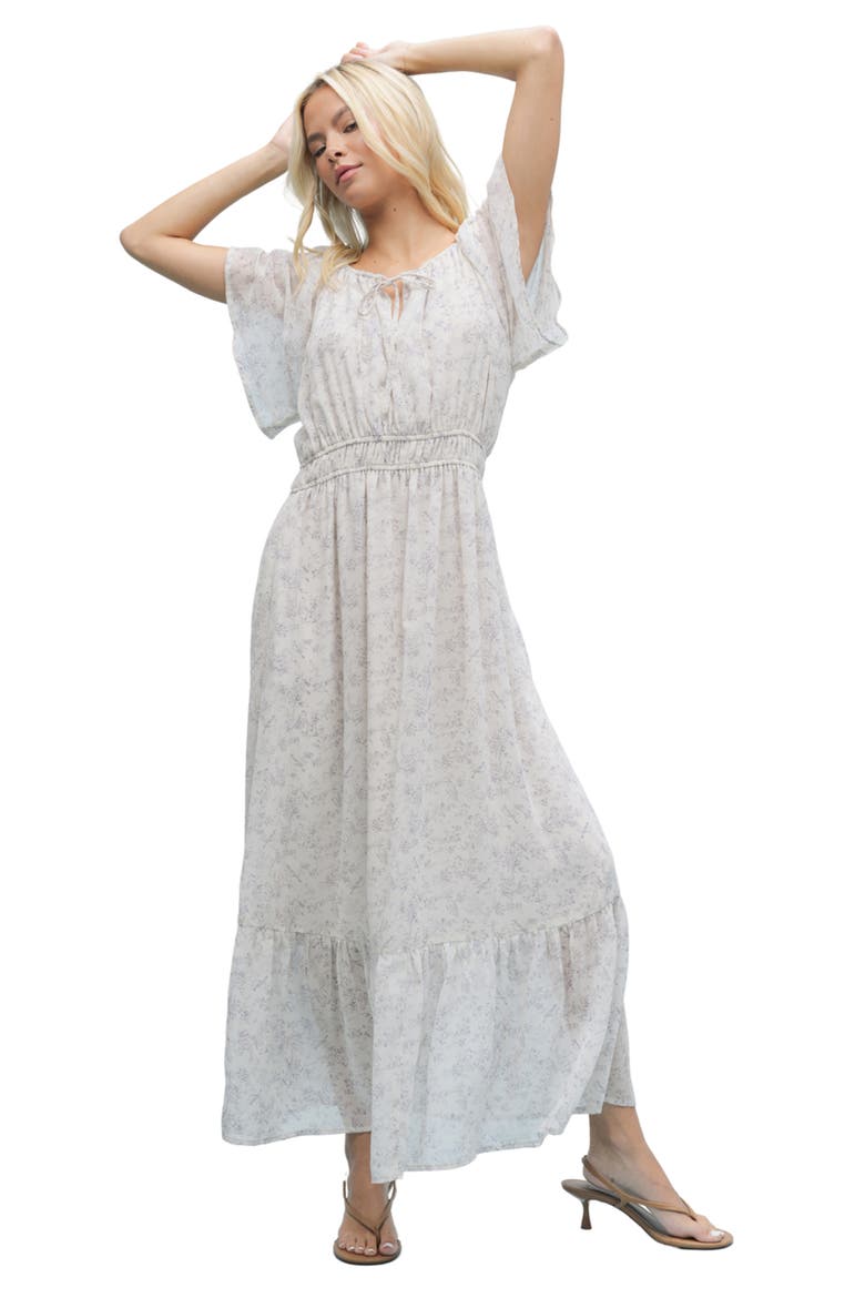 Flutter Sleeve Maxi Dress, Alternate, color, BLUE/ CREAM