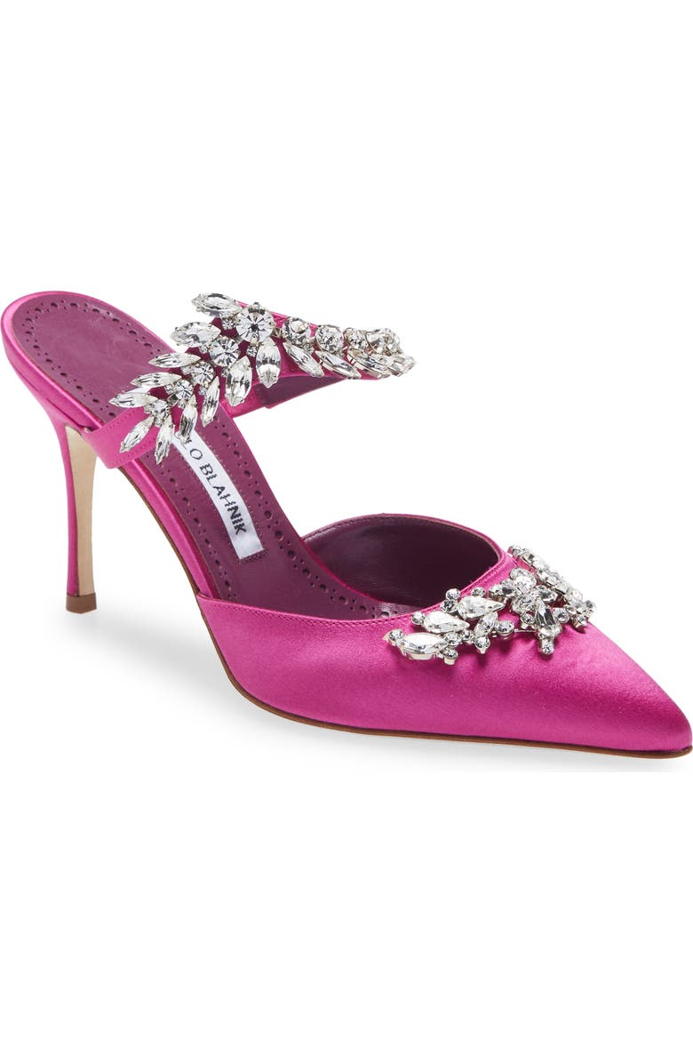 Manolo Blahnik Lurum Crystal Leaf Pointed Toe Mule, Main, color,