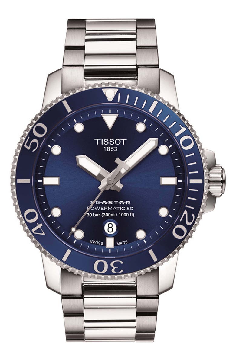 Tissot Tisso Seastar 1000 Powermatic 80 Bracelet Watch, 43mm, Main, color, Blue