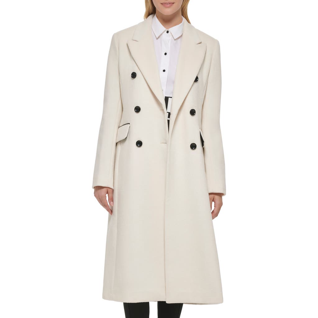 Karl Lagerfeld Wool Blend Double Breasted Coat In White