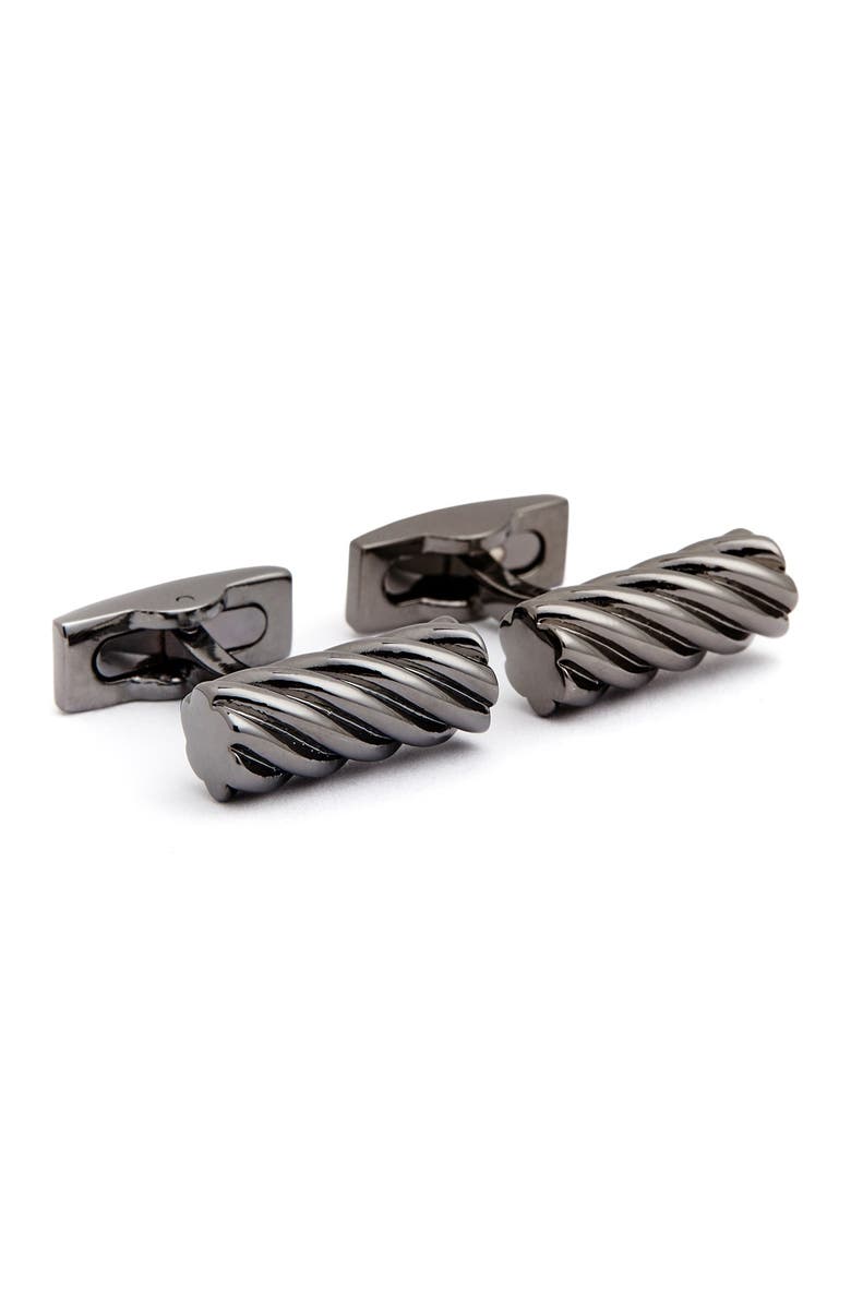 Hickey Freeman Twisted Barrel Black Cuff Links, Main, color, 